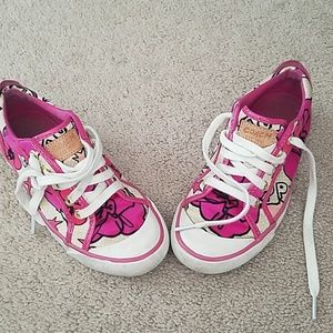 Coach tennis shoes hot pink white black and beige